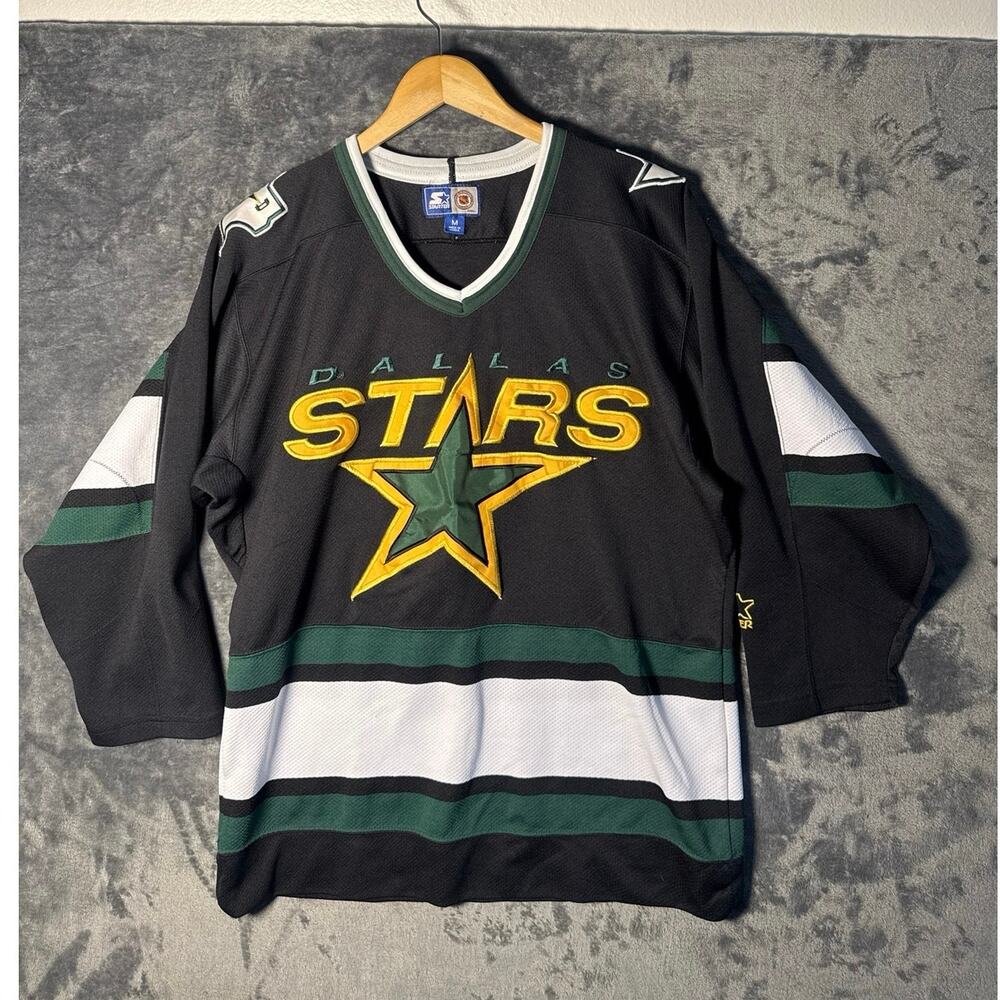 Vtg 90s Dallas Stars Starter NHL Hockey Jersey Black Green Gold Size M Medium